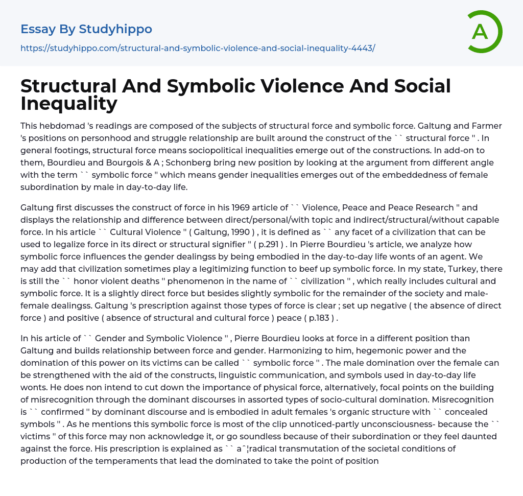 Structural And Symbolic Violence And Social Inequality Essay Example