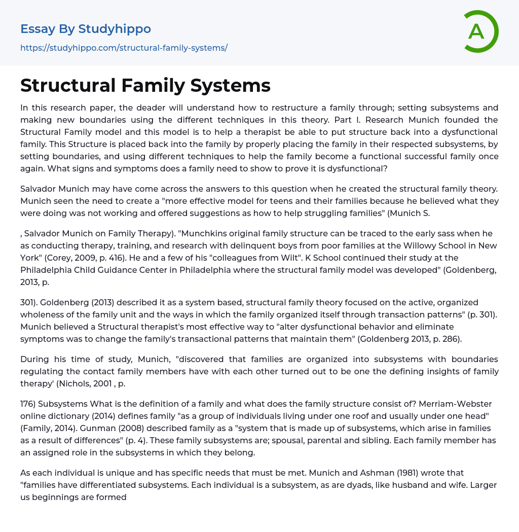 Structural Family Systems Essay Example