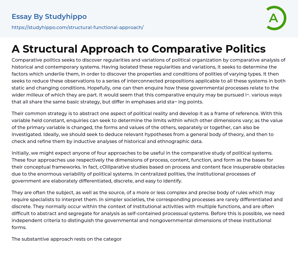 A Structural Approach to Comparative Politics Essay Example