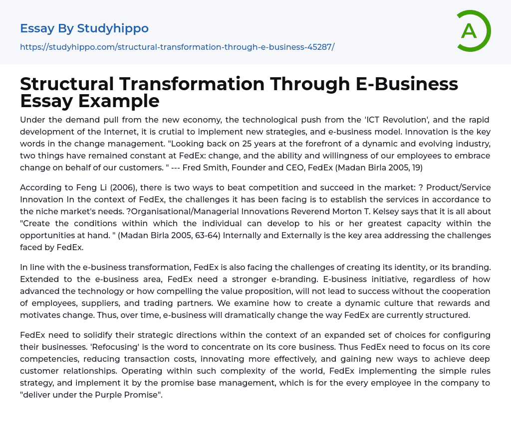 Structural Transformation Through E-Business Essay Example