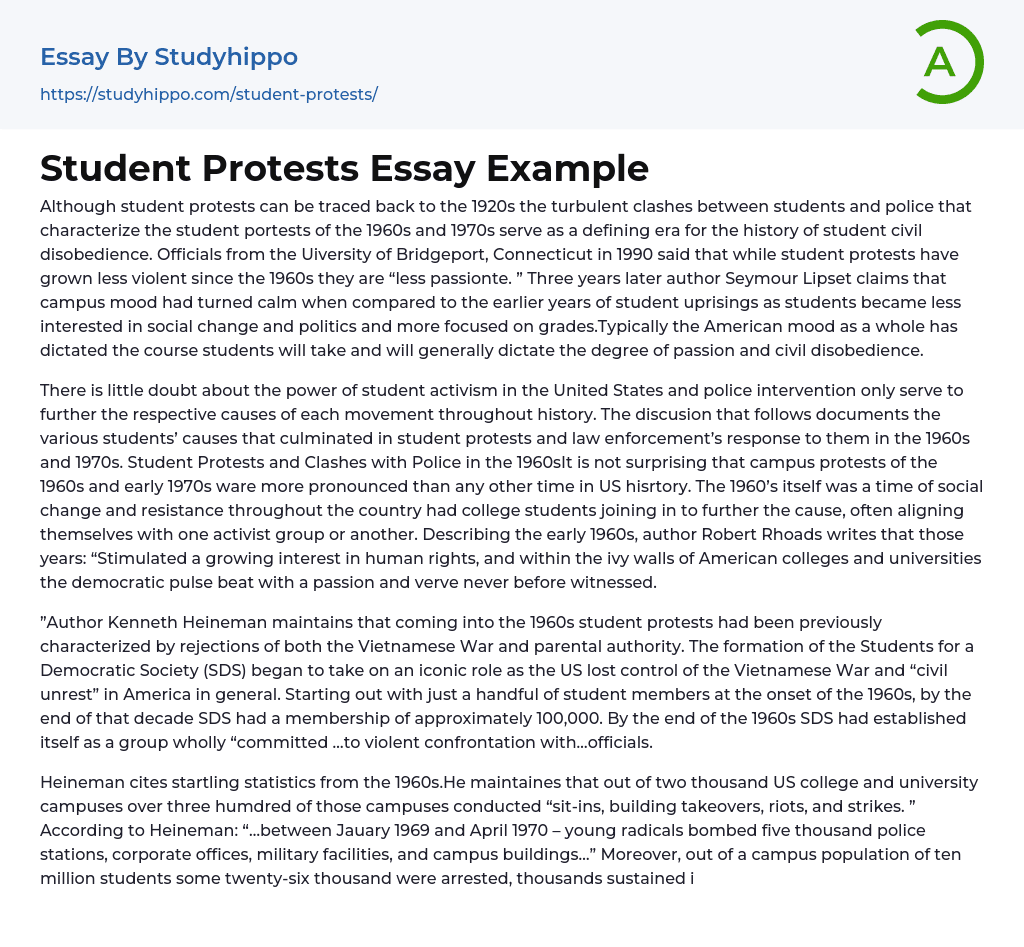 Student Protests Essay Example