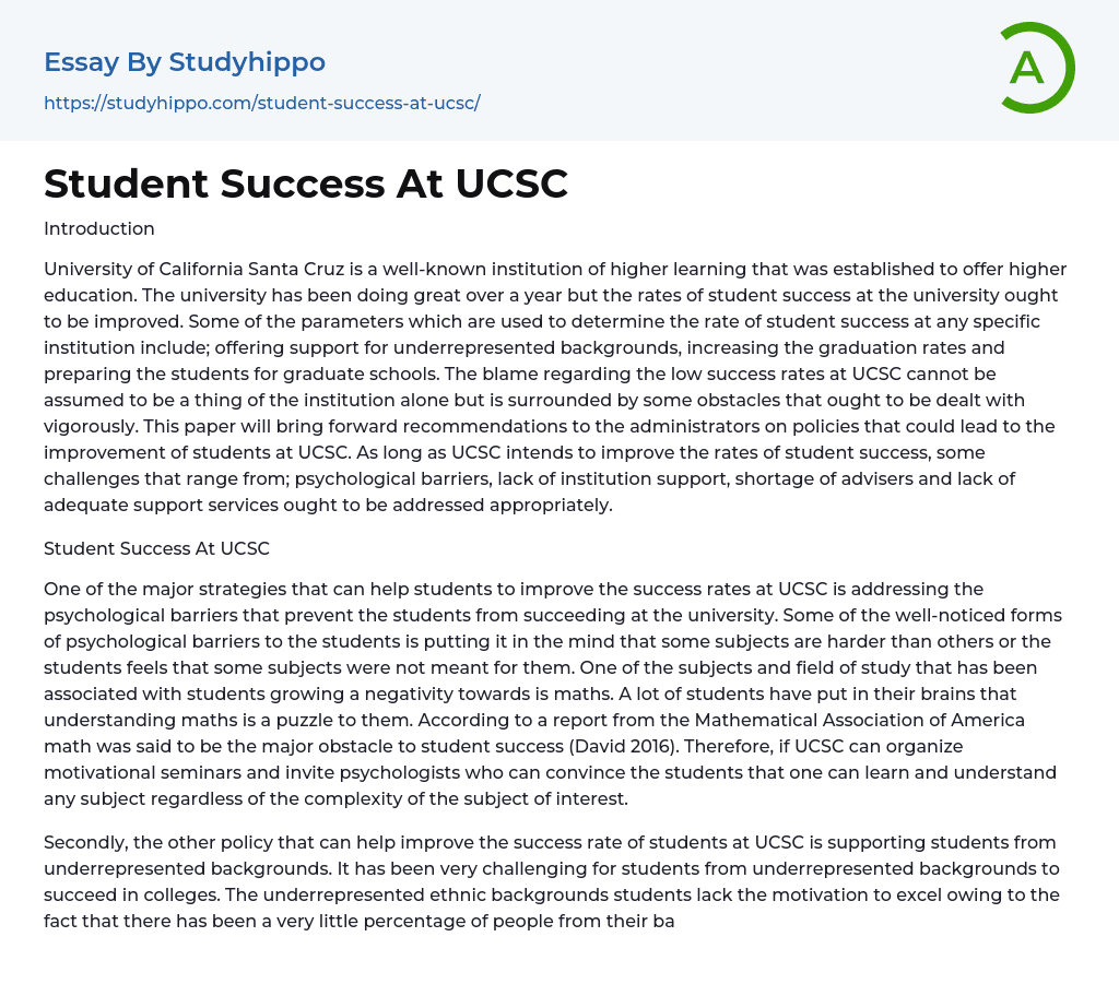 Student Success At UCSC Essay Example
