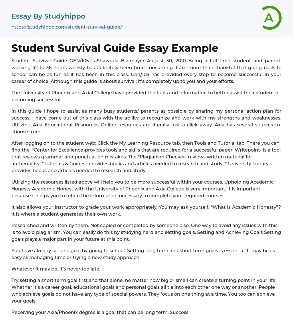 Student Survival Guide Essay Example