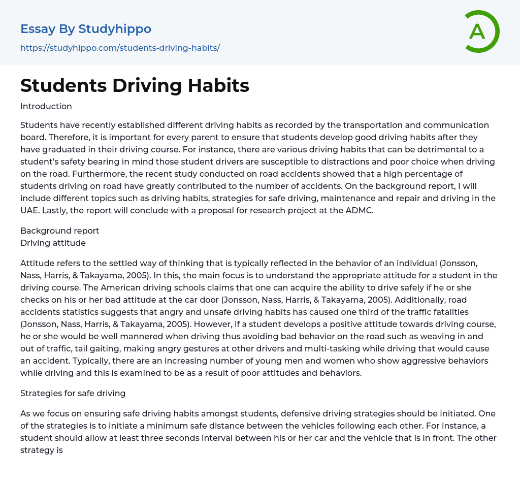 Students Driving Habits Essay Example