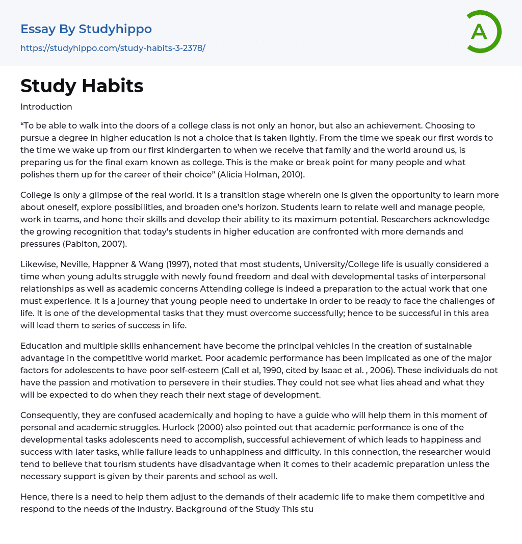 Study Habits Essay Example
