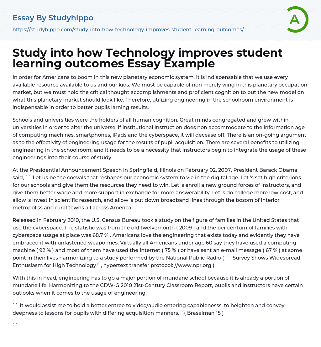 Study into how Technology improves student learning outcomes Essay Example