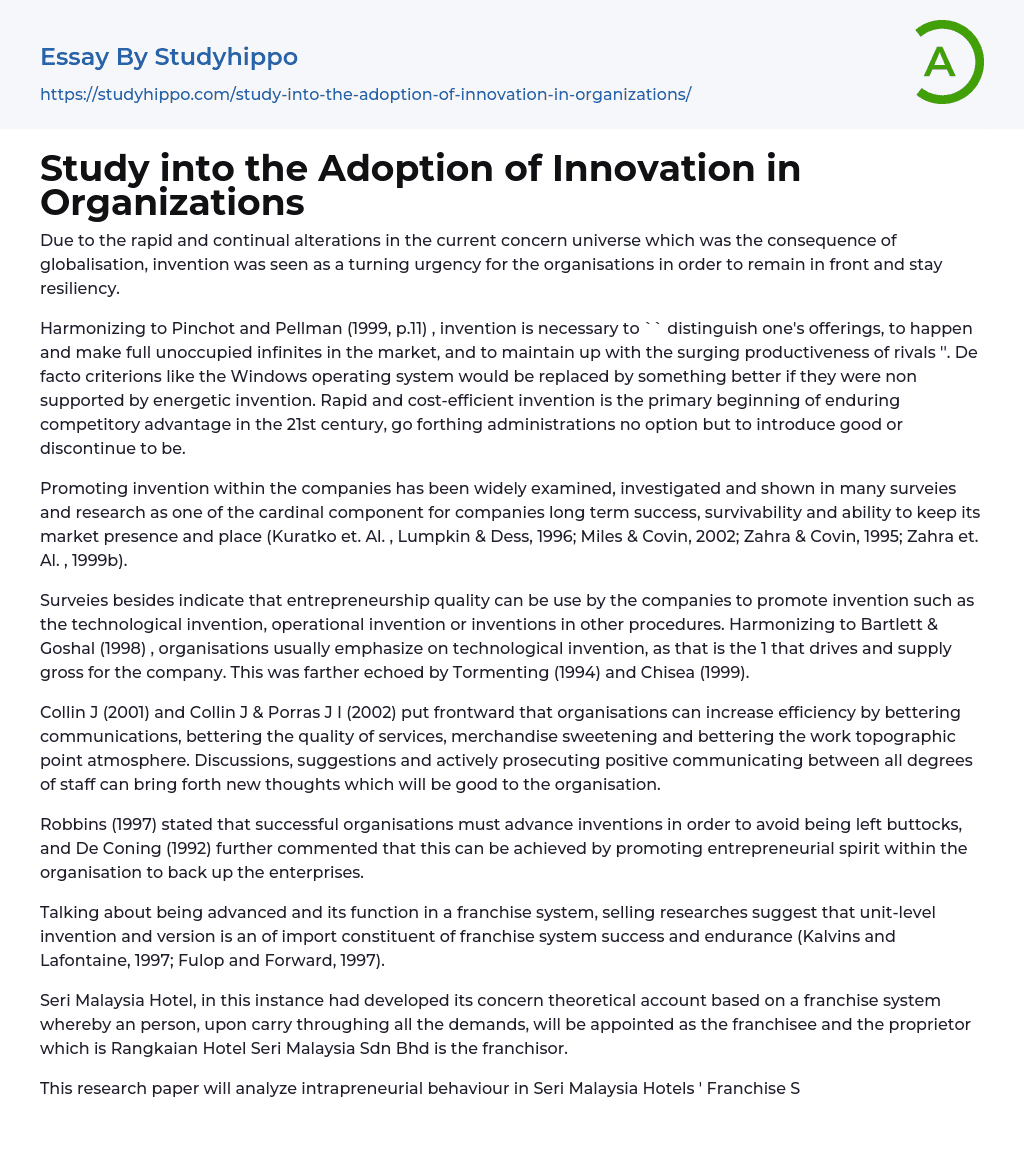 Study into the Adoption of Innovation in Organizations Essay Example