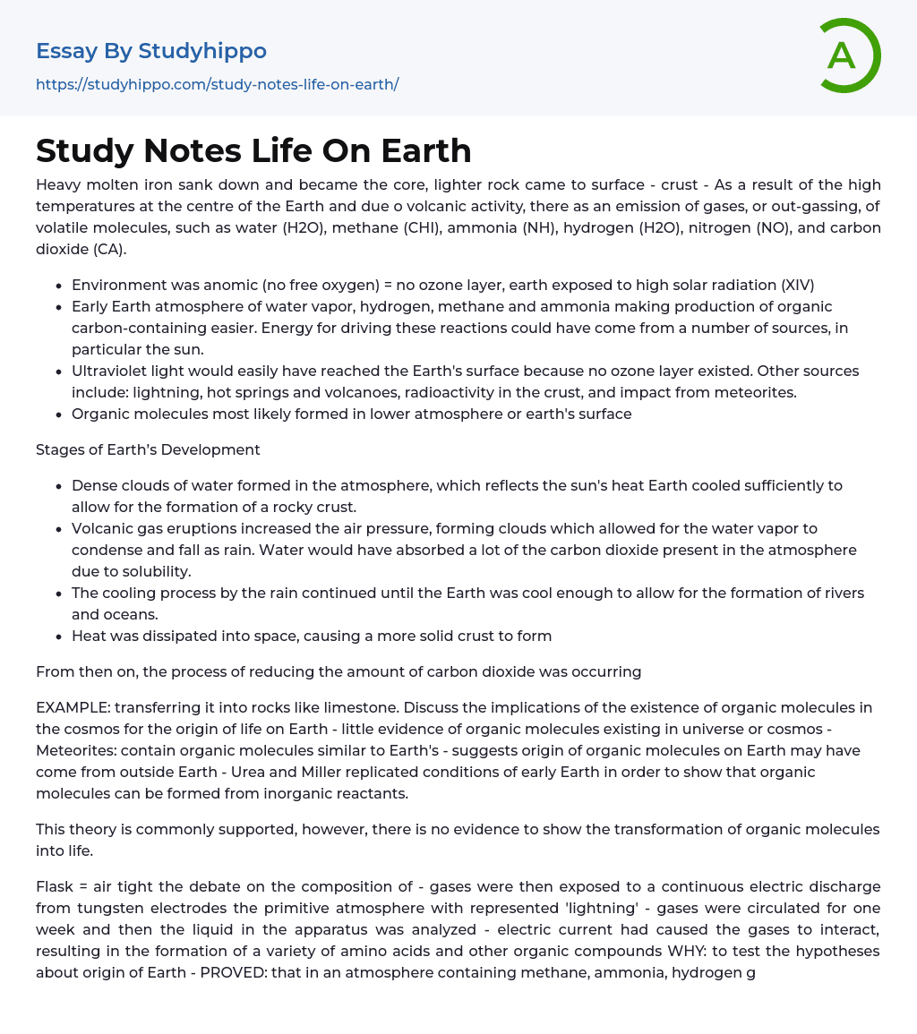 Study Notes Life On Earth Essay Example