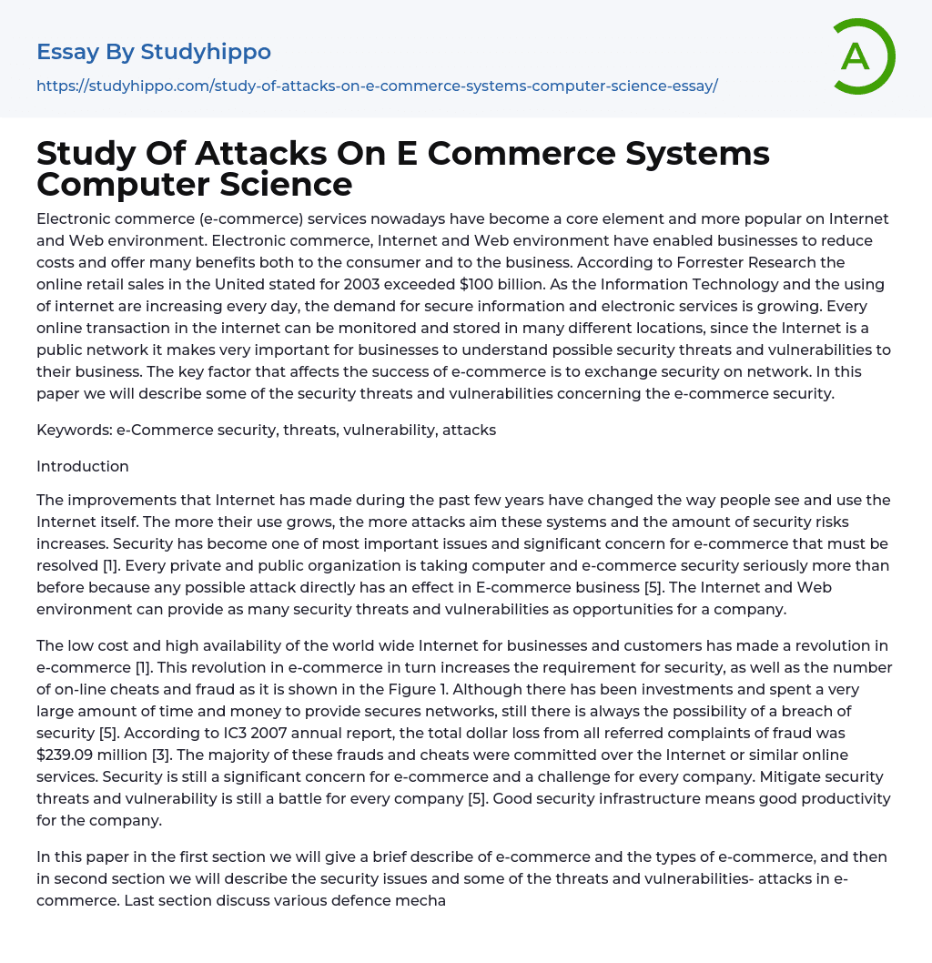 Study Of Attacks On E Commerce Systems Computer Science Essay Example