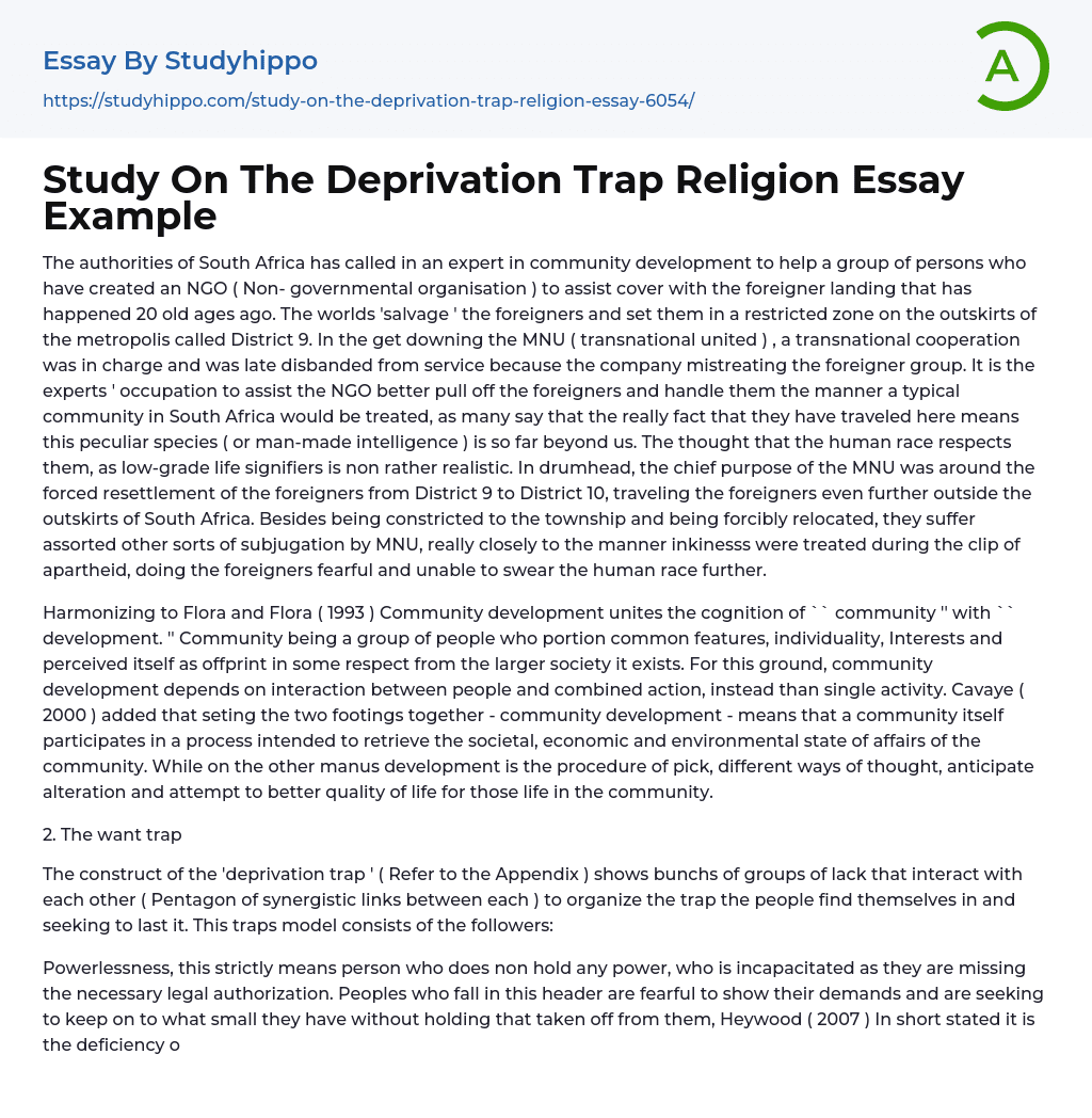 Study On The Deprivation Trap Religion Essay Example