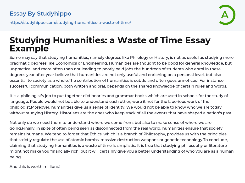 Studying Humanities: a Waste of Time Essay Example