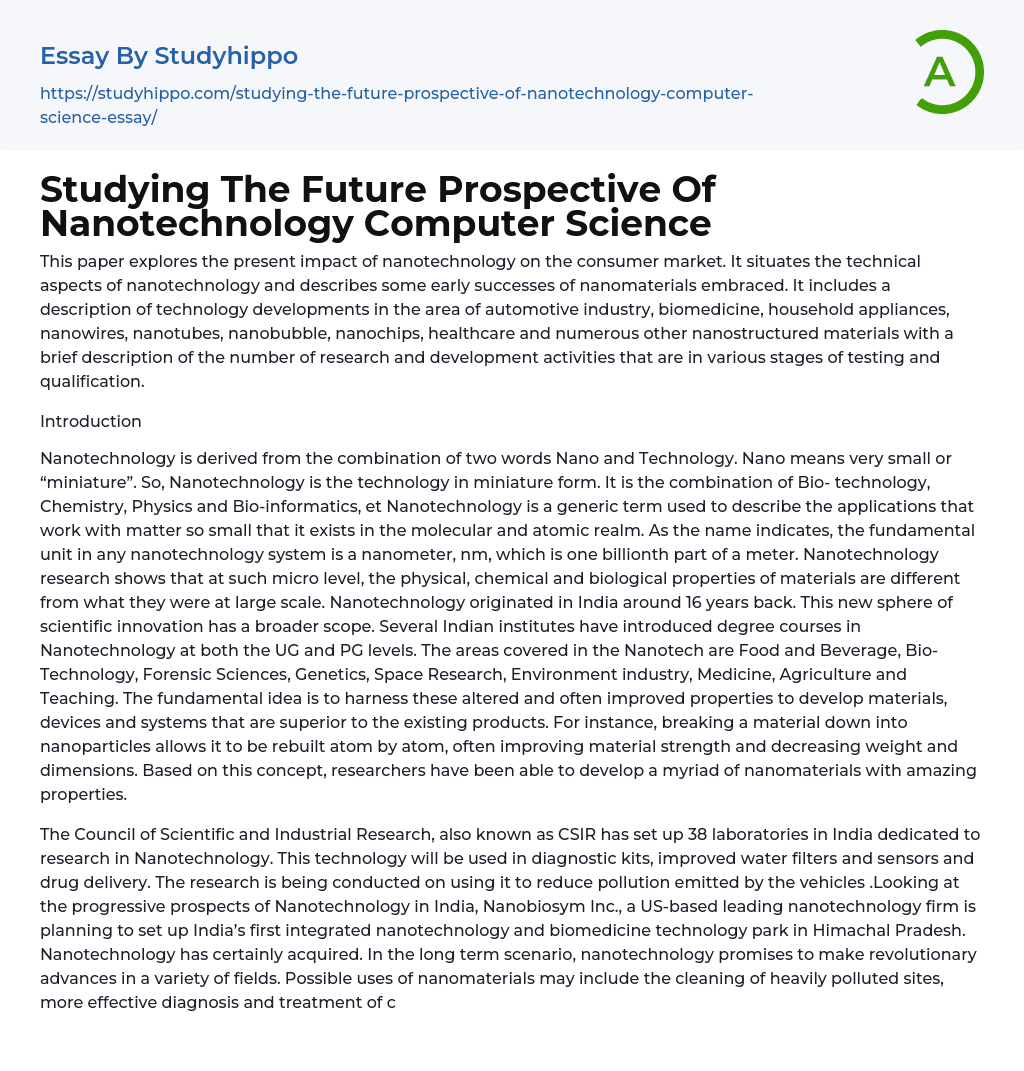 nanotechnology summary essay