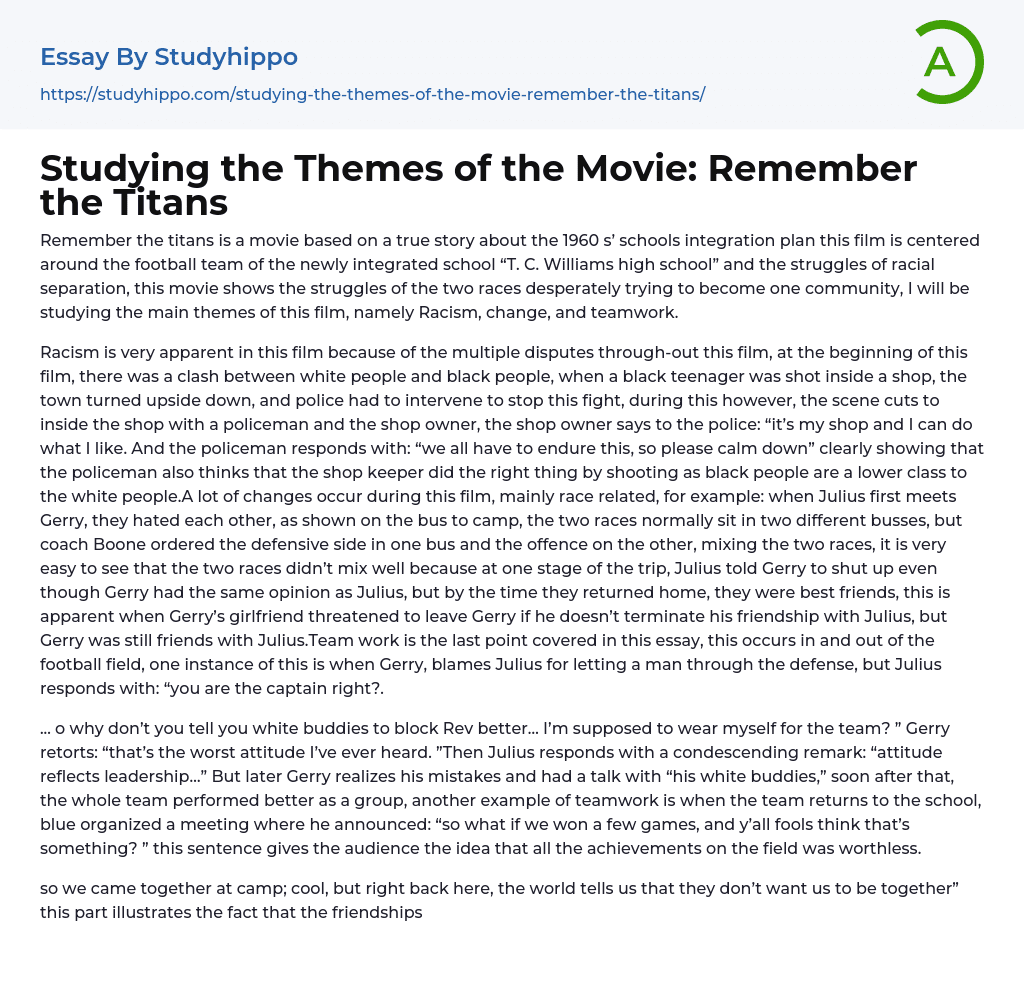 Studying the Themes of the Movie: Remember the Titans Essay Example