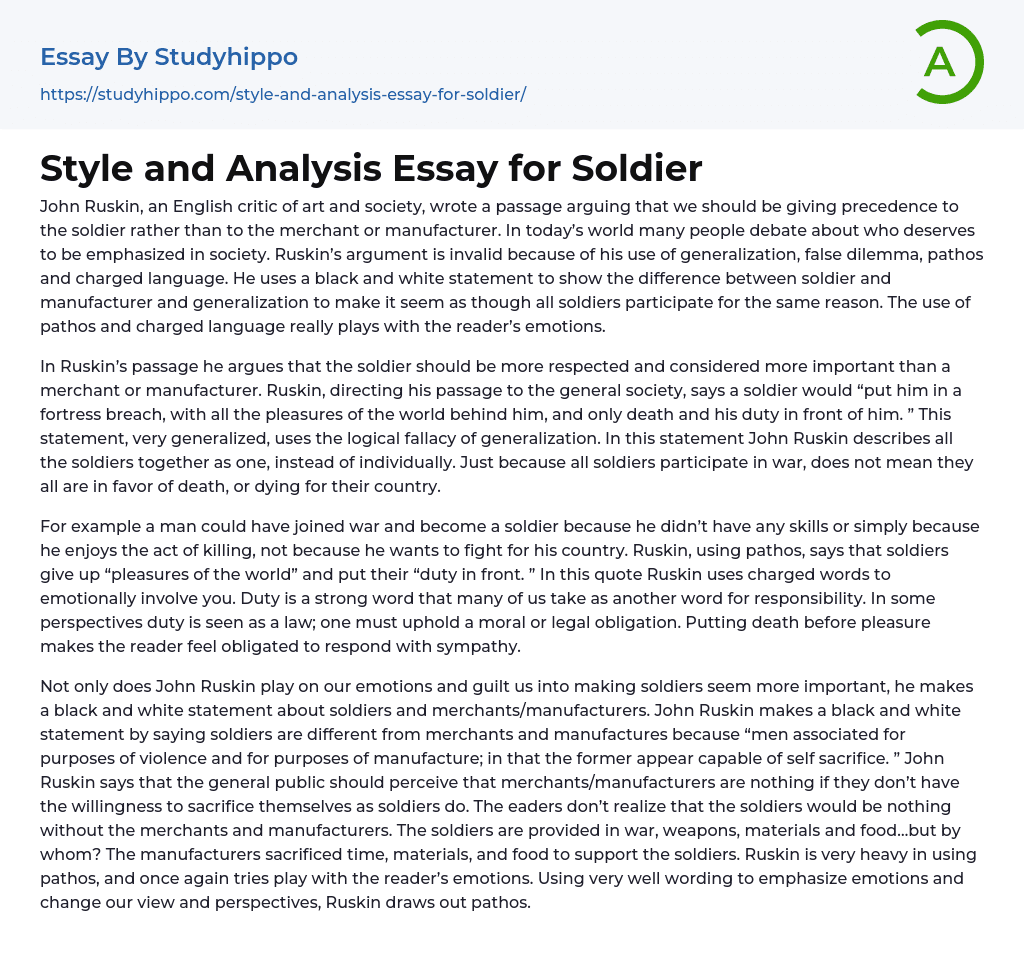 Style and Analysis Essay for Soldier