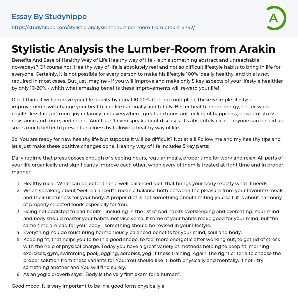 Stylistic Analysis the Lumber-Room from Arakin Essay Example