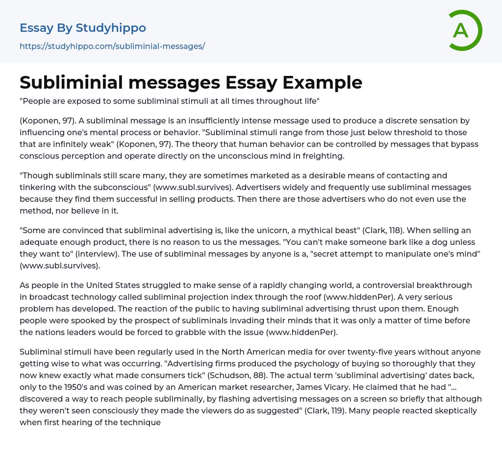 Subliminial messages Essay Example