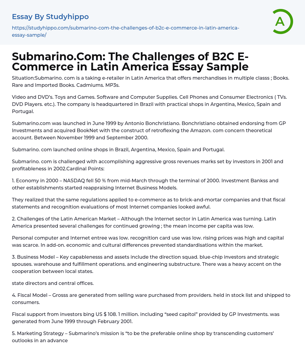 Submarino.Com: The Challenges of B2C E-Commerce in Latin America Essay Sample