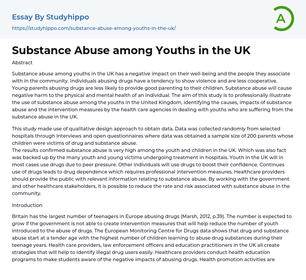Substance Abuse among Youths in the UK Essay Example