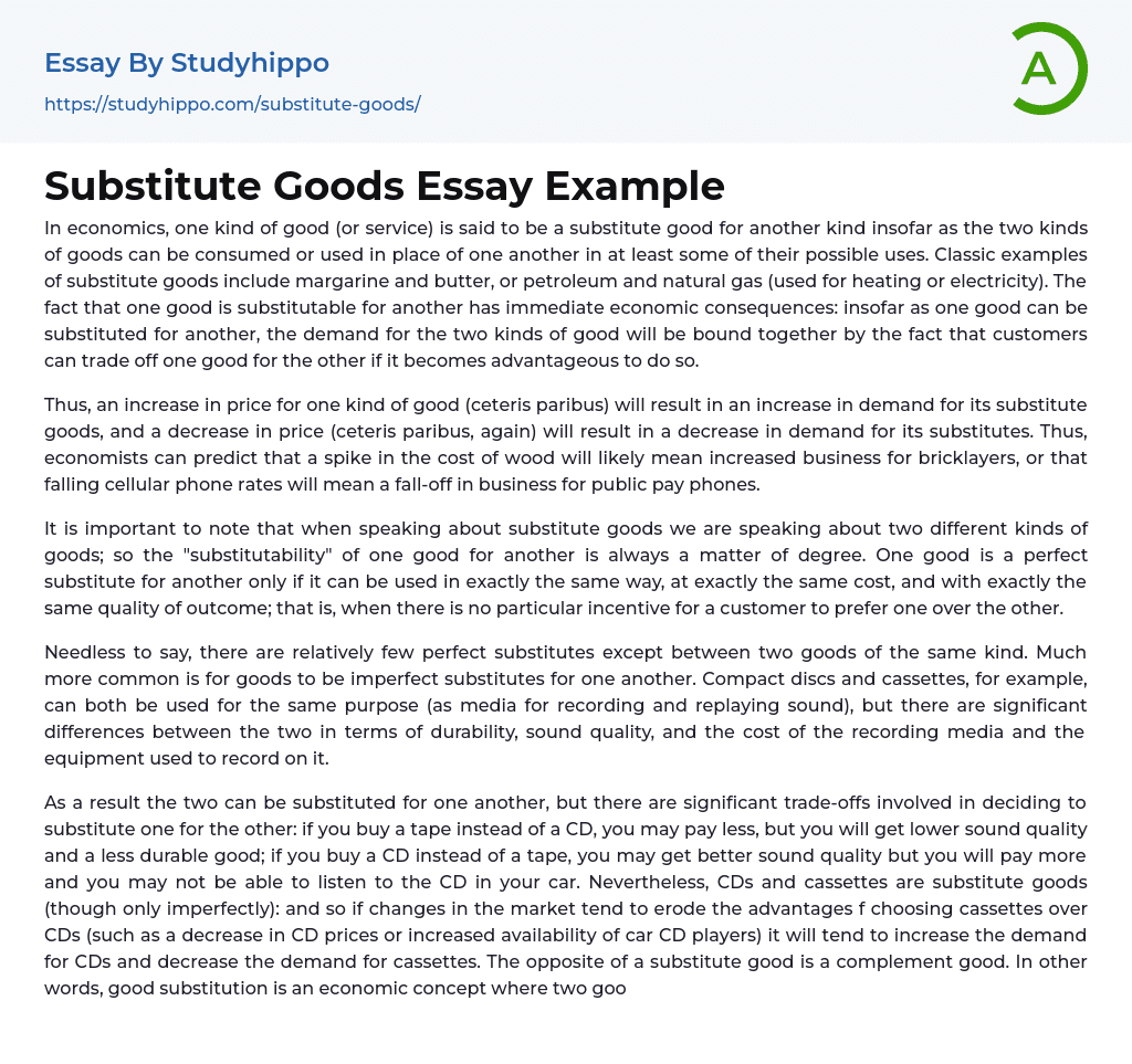 Substitute Goods Essay Example