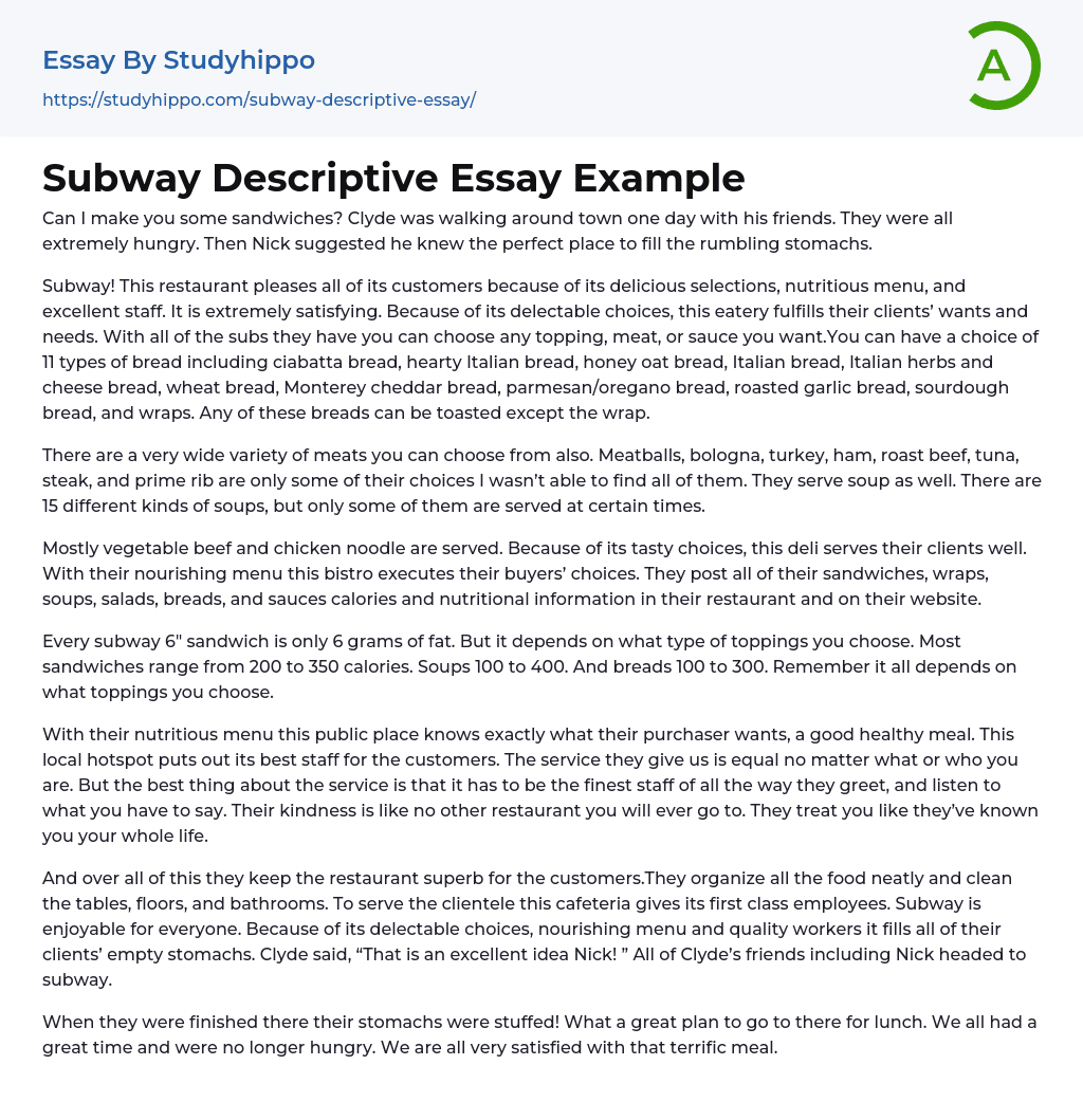 Subway Descriptive Essay Example