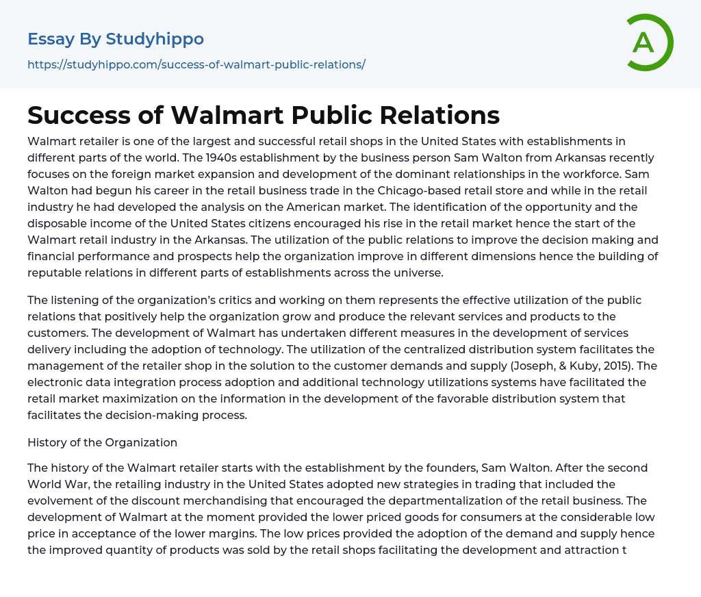 Success of Walmart Public Relations Essay Example