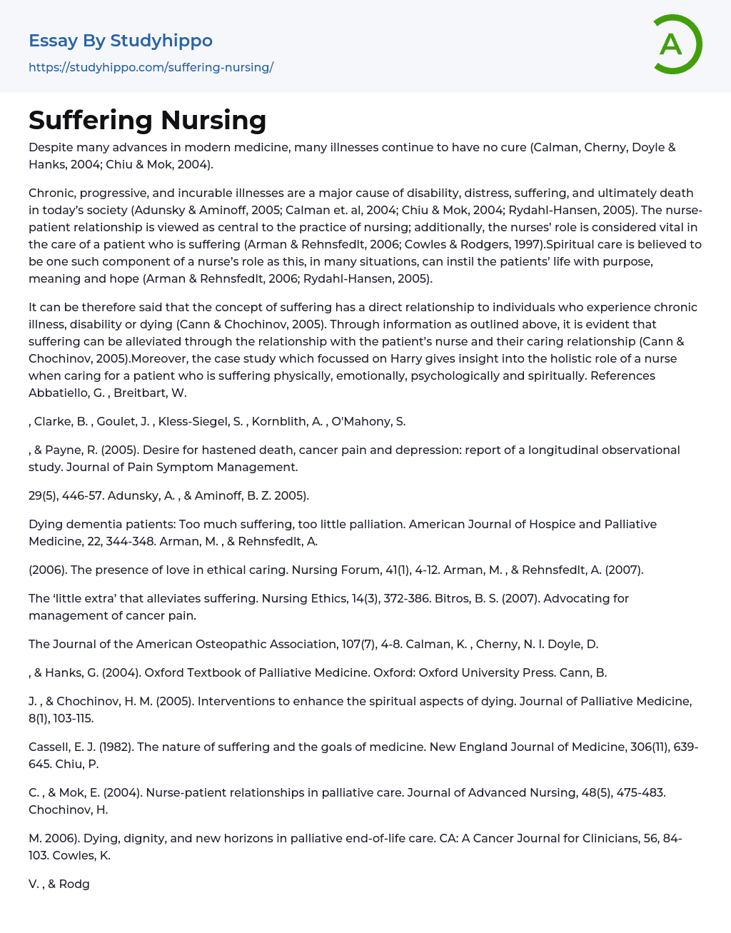Suffering Nursing Essay Example
