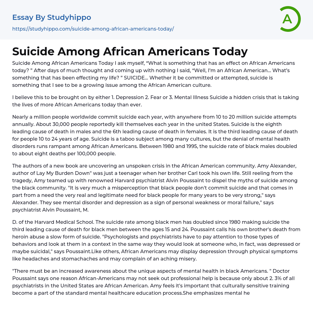 Suicide Among African Americans Today Essay Example