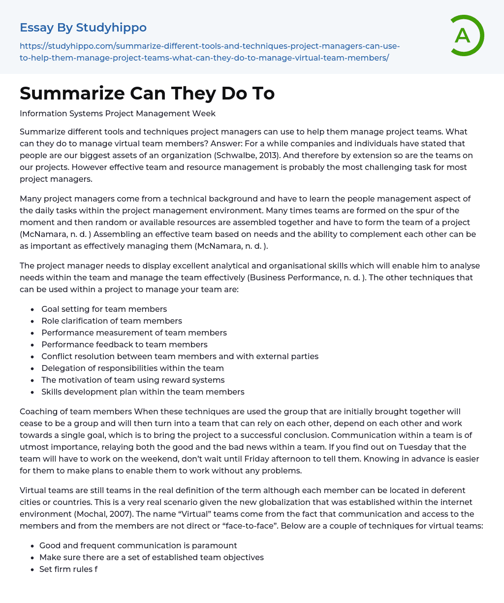 Summarize Can They Do To Essay Example