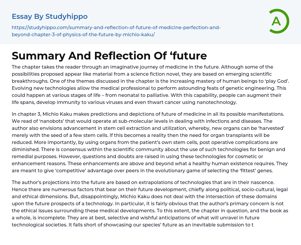 Summary And Reflection Of ‘future Essay Example