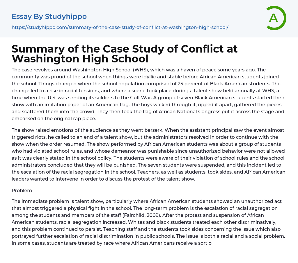 Summary of the Case Study of Conflict at Washington High School Essay Example