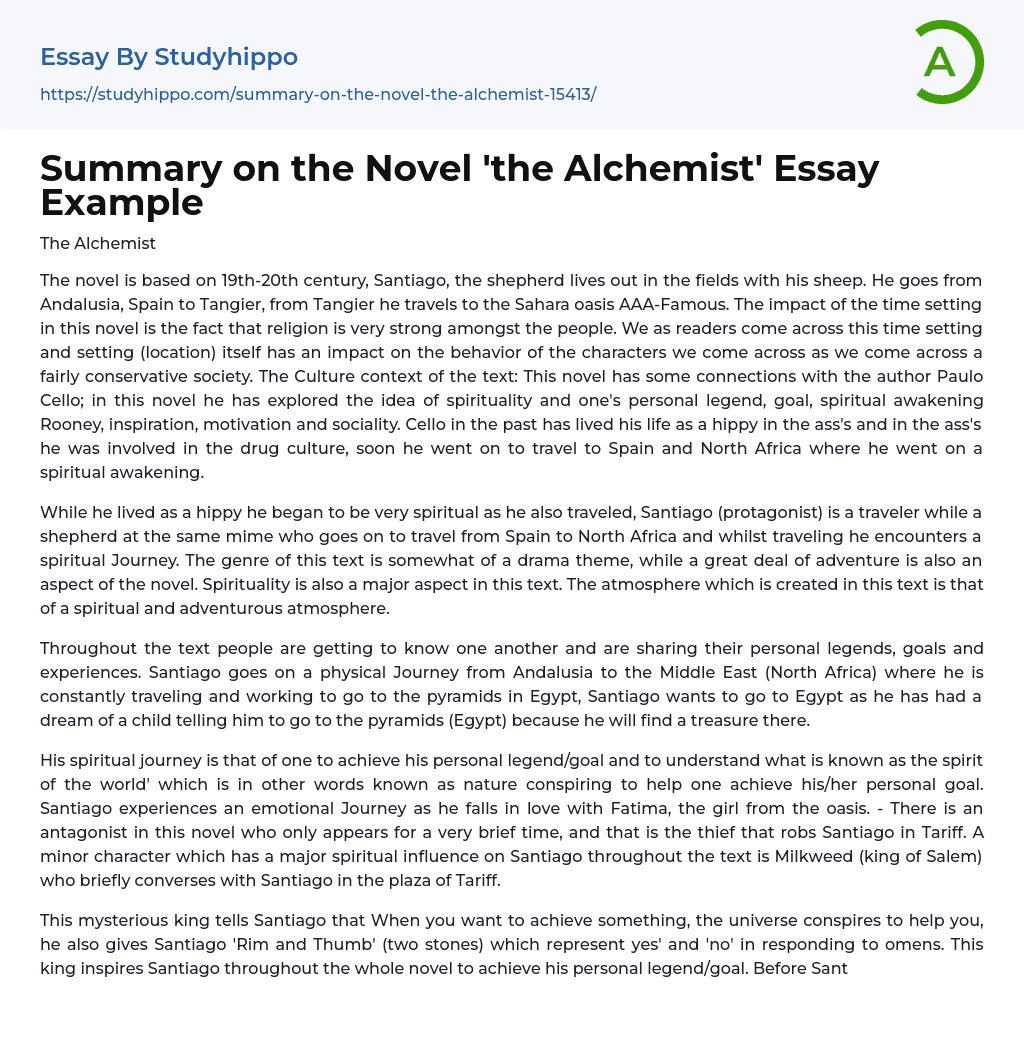 Summary on the Novel ‘the Alchemist’ Essay Example
