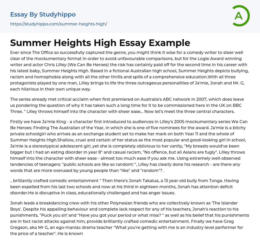 Summer Heights High Essay Example