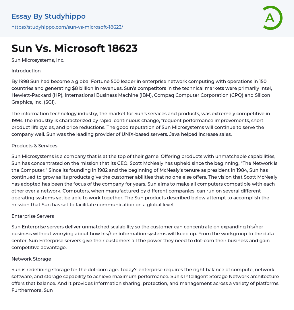 Sun Vs. Microsoft 18623 Essay Example