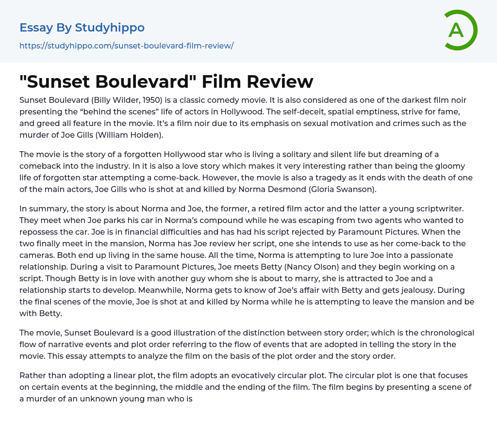 “Sunset Boulevard” Film Review Essay Example