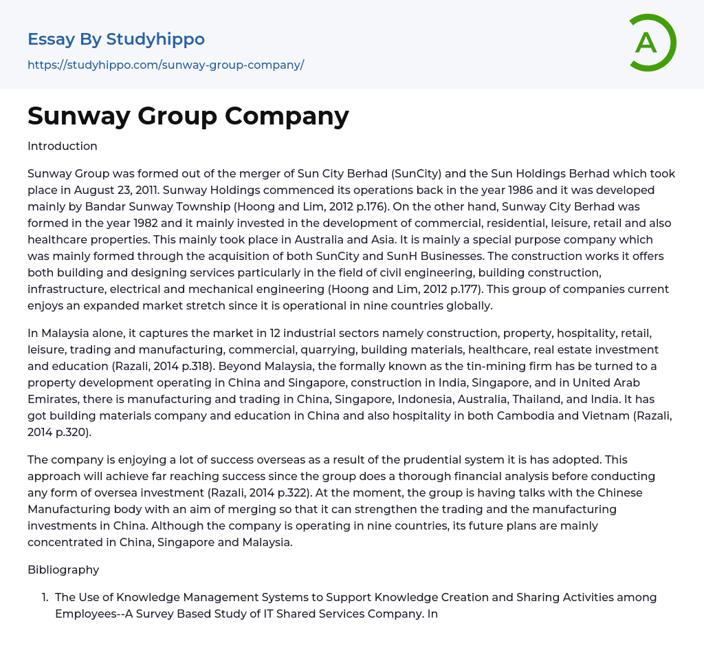 Sunway Group Company Essay Example