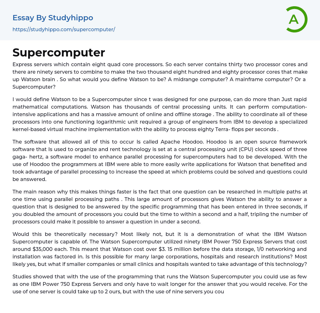 Supercomputer Essay Example