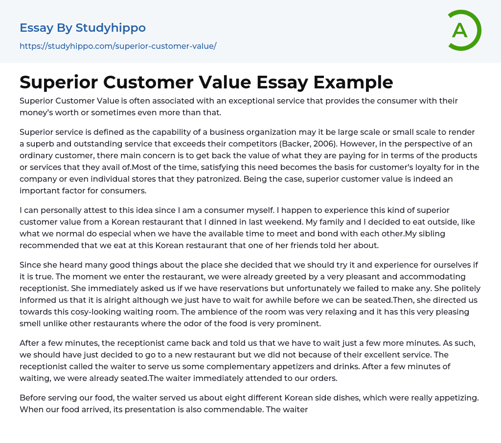 Superior Customer Value Essay Example