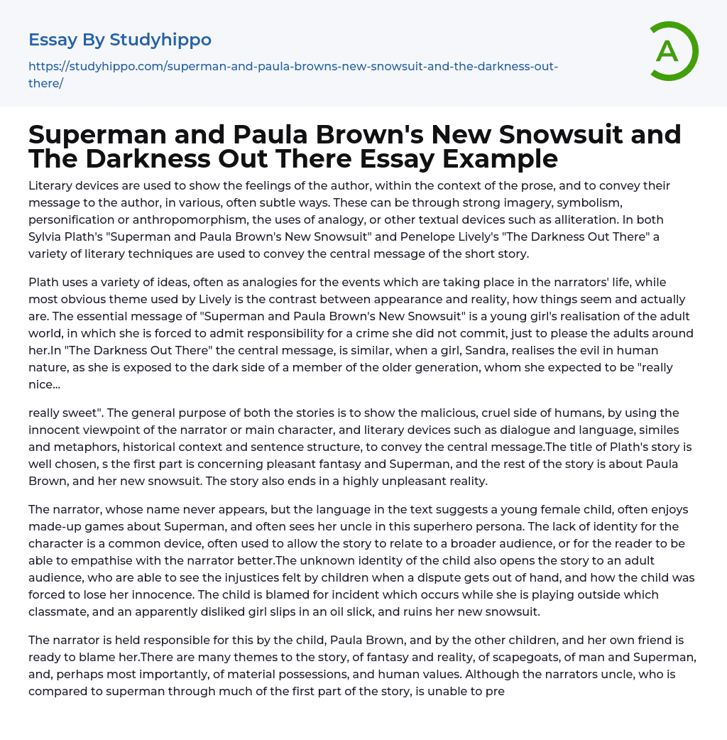 Superman and Paula Brown’s New Snowsuit and The Darkness Out There Essay Example