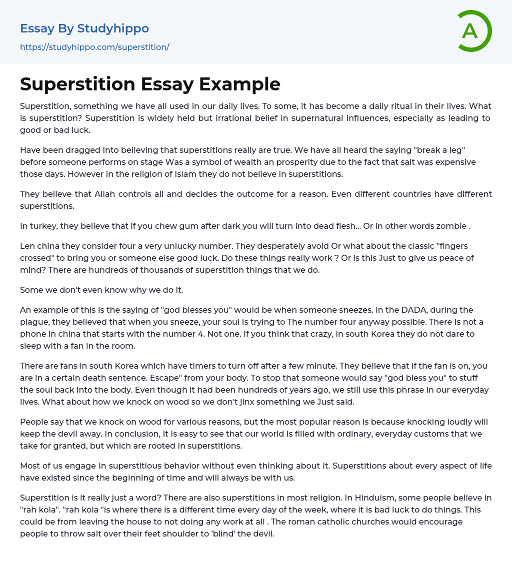 superstition essay in 150 words