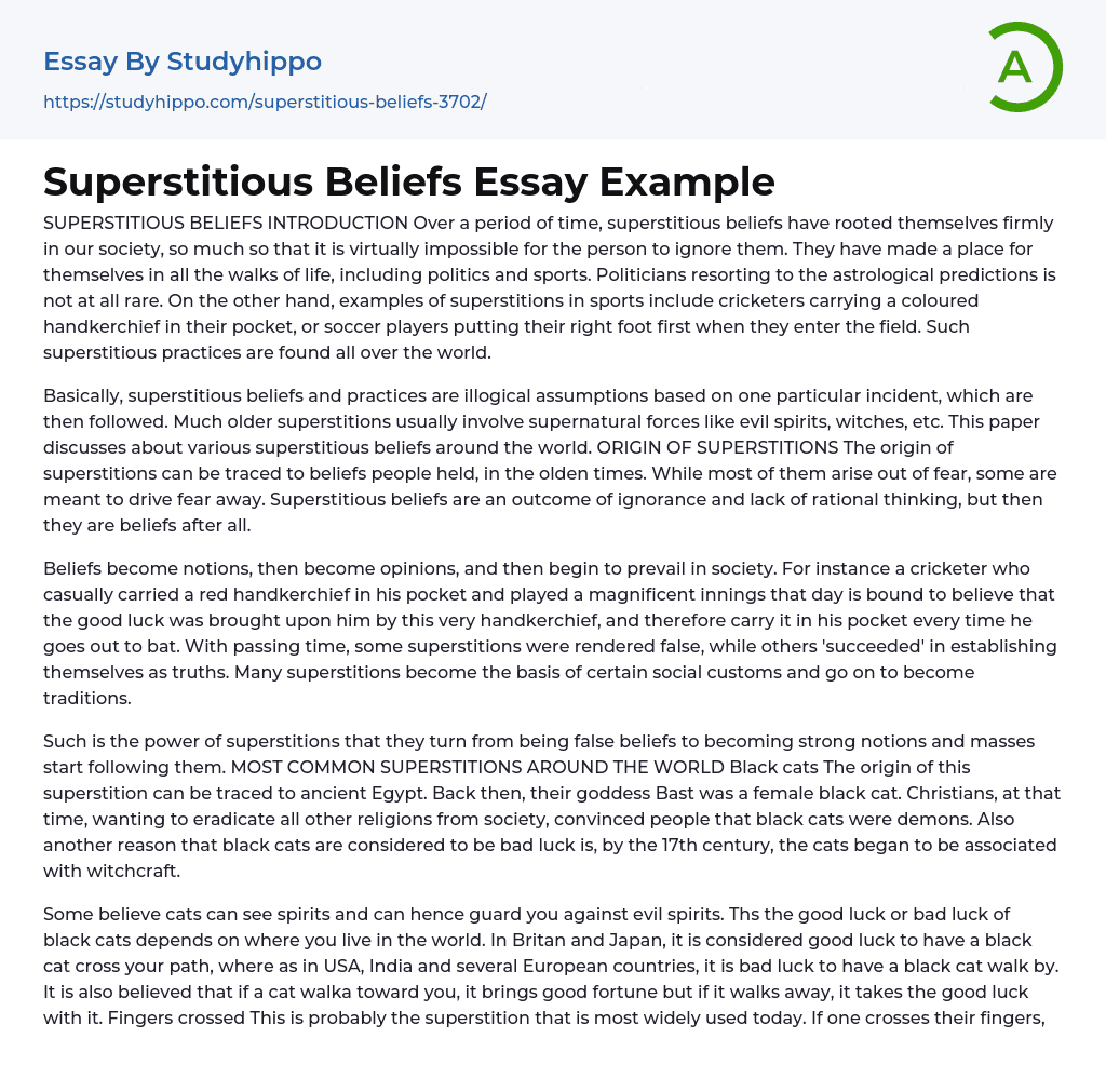 write an essay on superstition that exist in your community