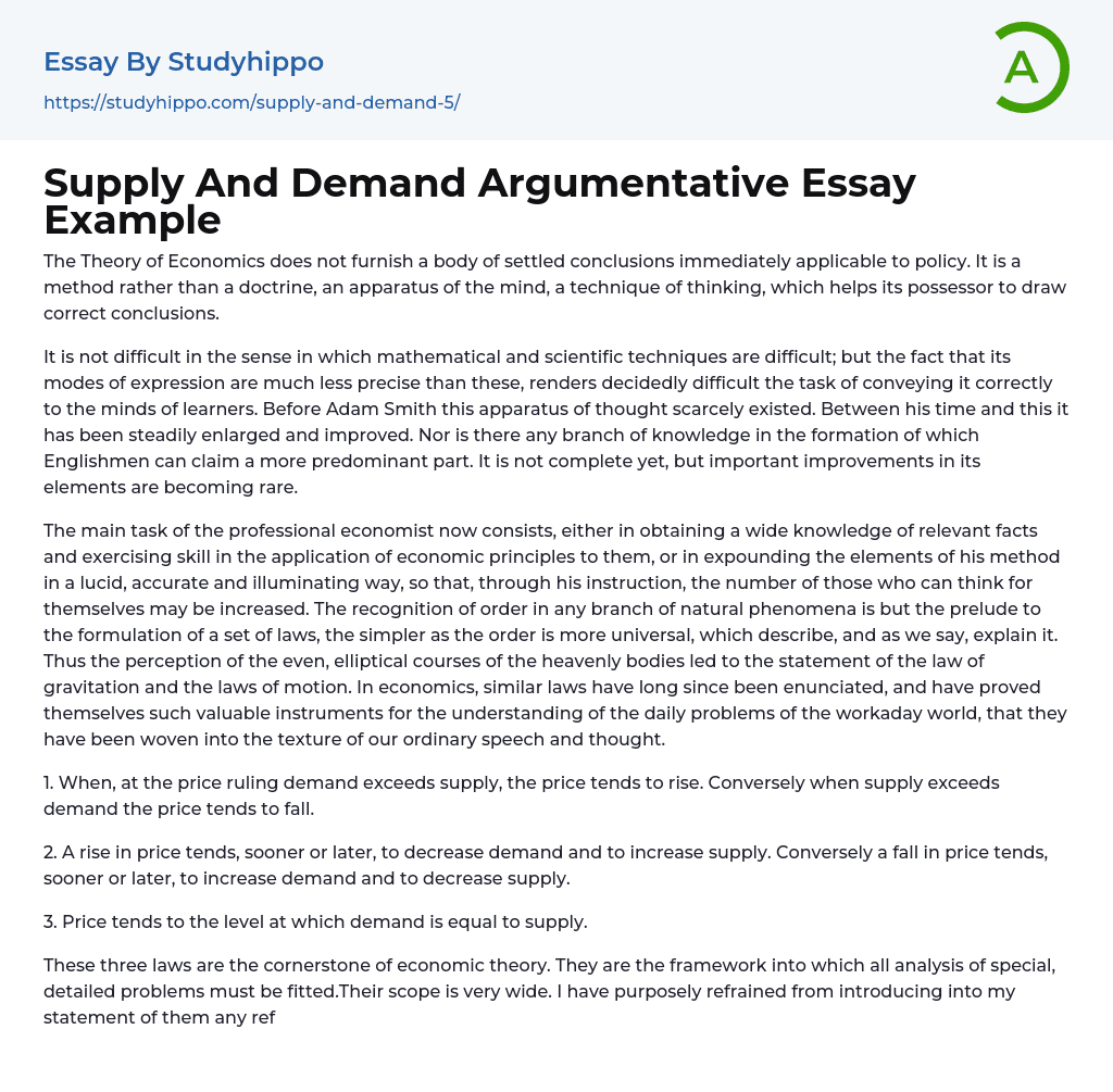 Supply And Demand Argumentative Essay Example