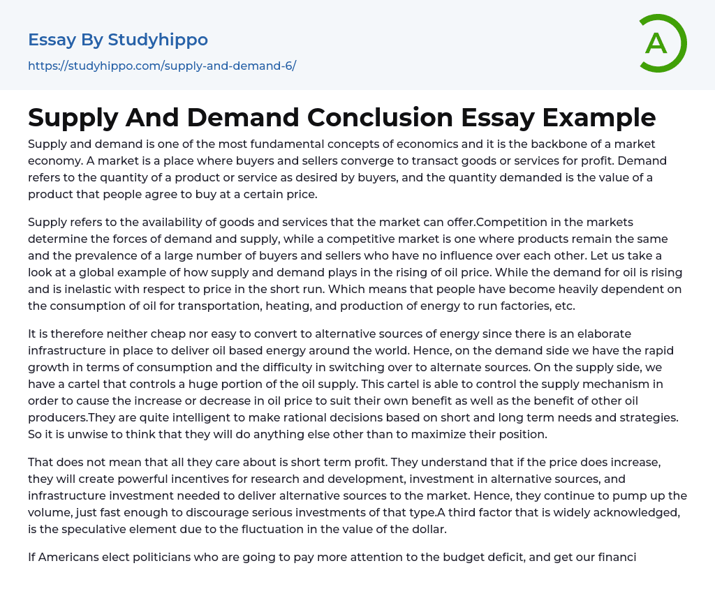 supply and demand essay introduction