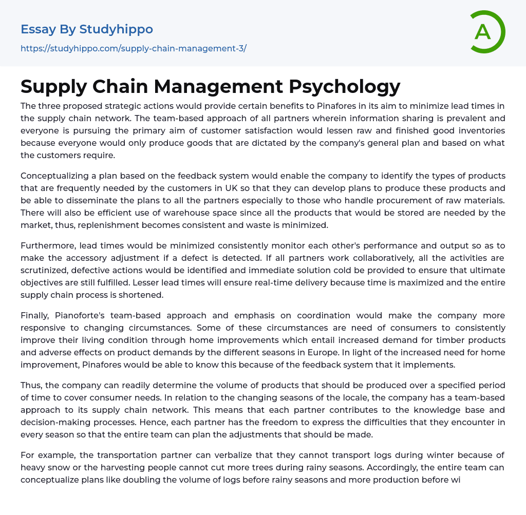 Supply Chain Management Psychology Essay Example