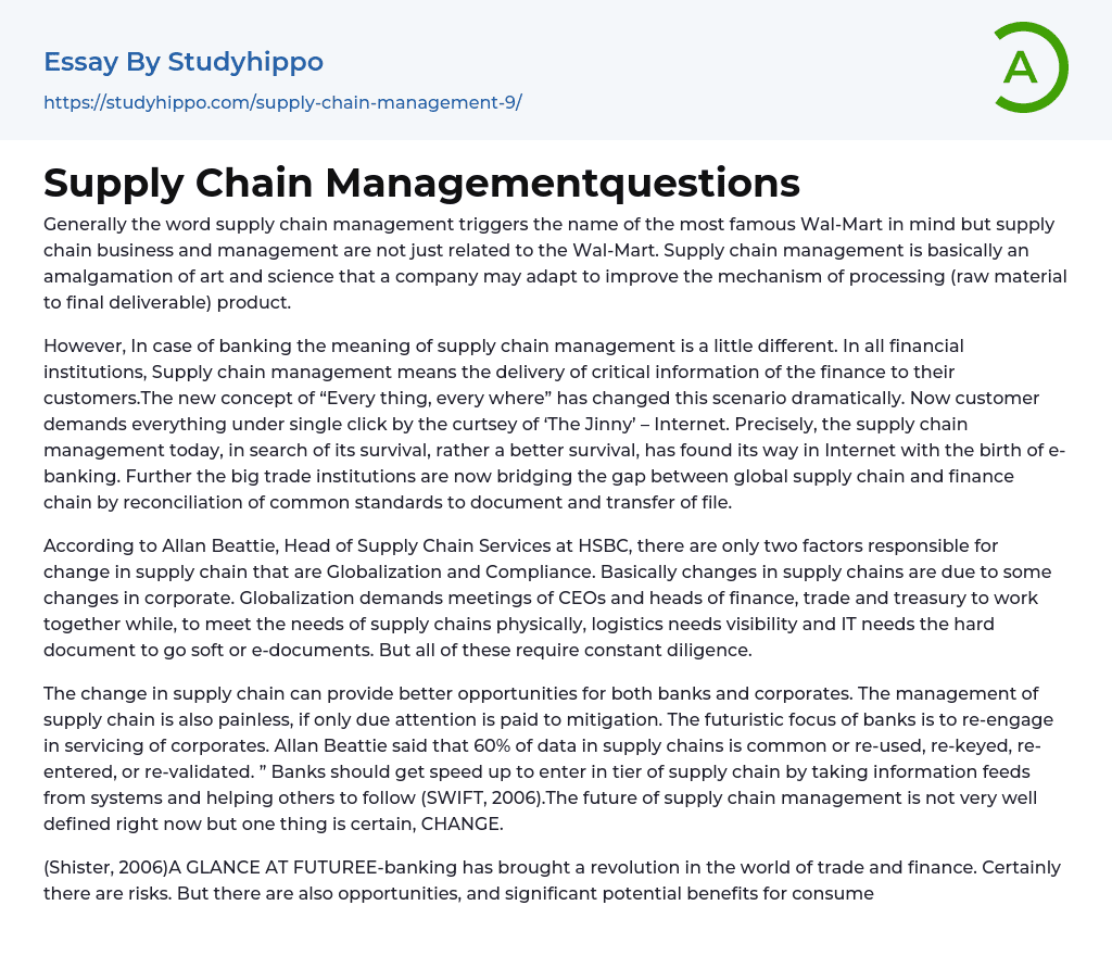 Supply Chain Managementquestions Essay Example