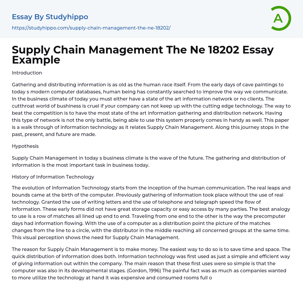 Supply Chain Management The Ne 18202 Essay Example