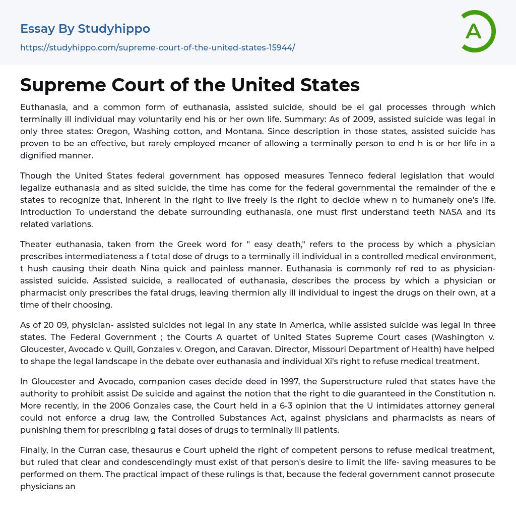 Supreme Court of the United States Essay Example