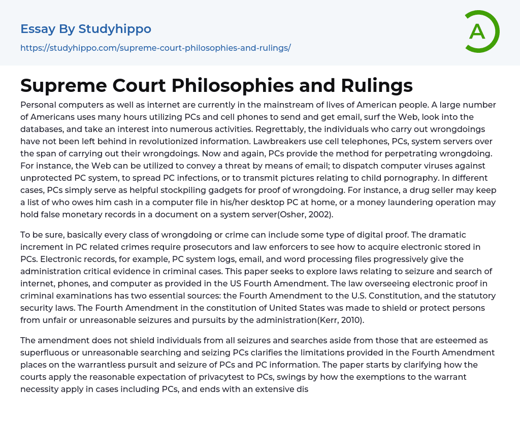 Supreme Court Philosophies and Rulings Essay Example