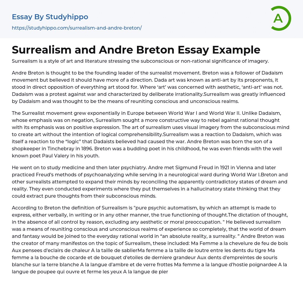 Surrealism and Andre Breton Essay Example