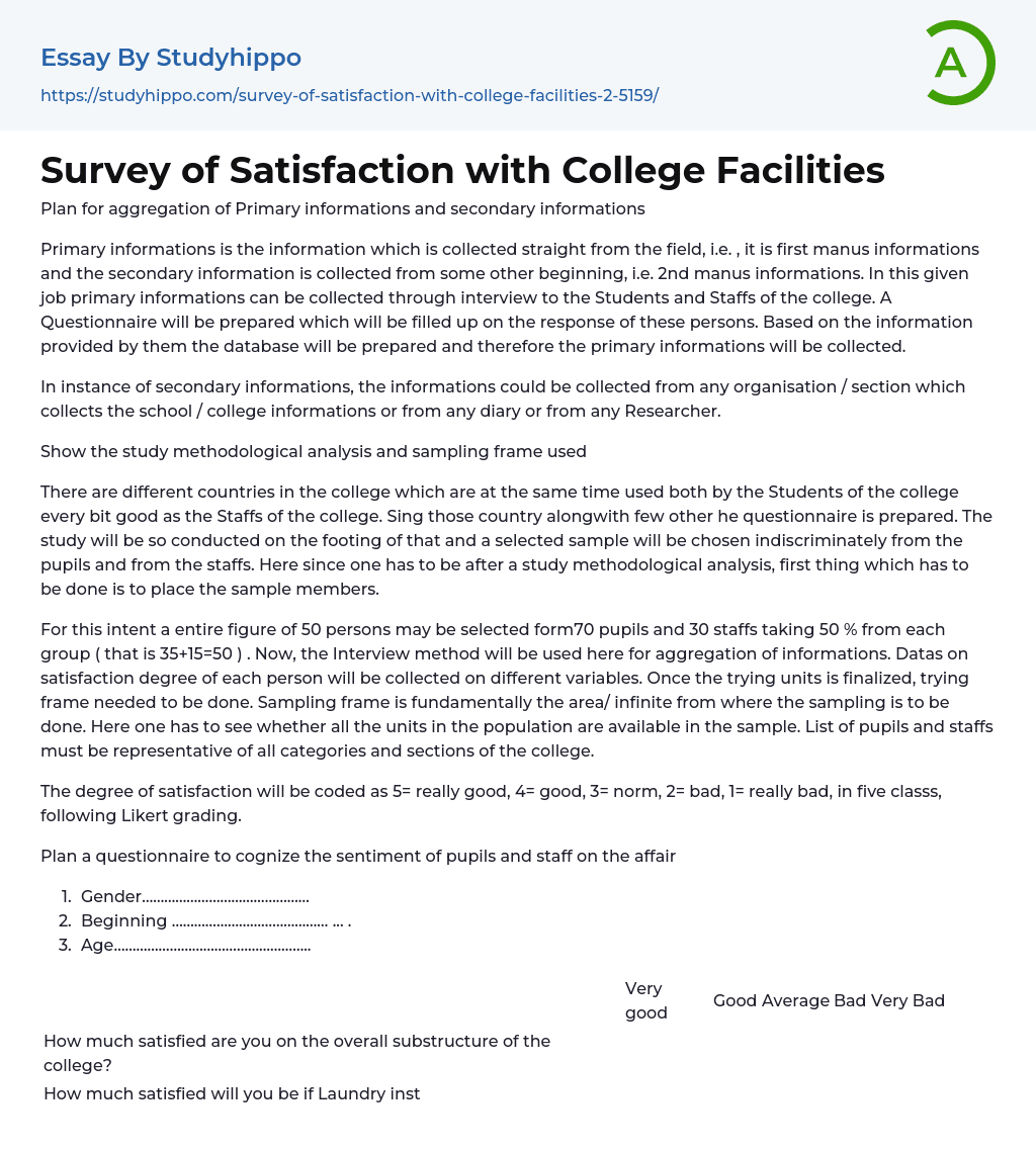 Survey of Satisfaction with College Facilities Essay Example