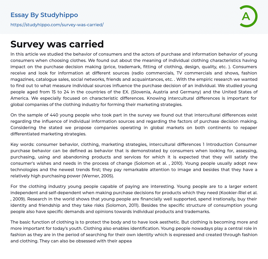 Survey was carried Essay Example